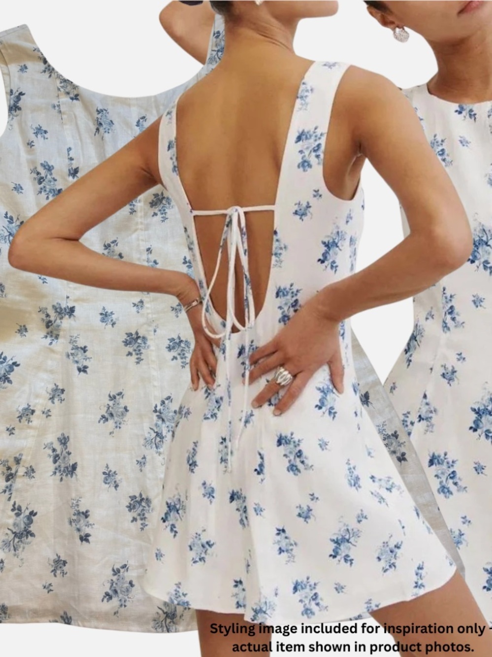 Reformation Linen Mini Dress Tie
Strap White Blue Floral Amorette Sz
12 Romantic